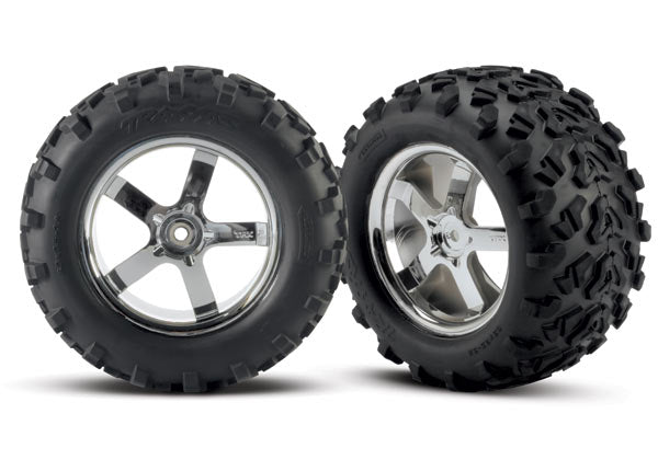 TRAXXAS T-Maxx Pre-Mounted 3.8" Tire w/Hurricane Wheels (2) (Chr