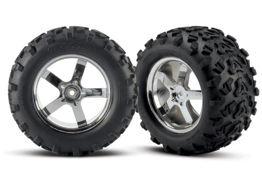 TRAXXAS T-Maxx Pre-Mounted 3.8" Tire w/Hurricane Wheels (2) (Chr