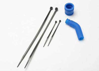 TRAXXAS - Pipe coupler, molded (blue)/ exhaust deflecter (rubber,