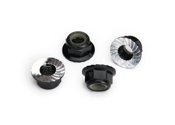 TRAXXAS - Nuts, 5mm flanged nylon locking (aluminum, black-anodize