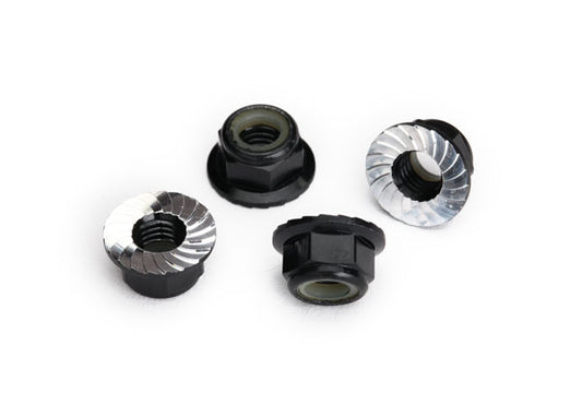 TRAXXAS - Nuts, 5mm flanged nylon locking (aluminum, black-anodize